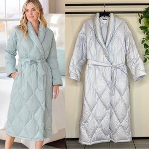 Cuddledown Light Blue Down Robe Goose Filled Combed Cotton Sateen size M Medium